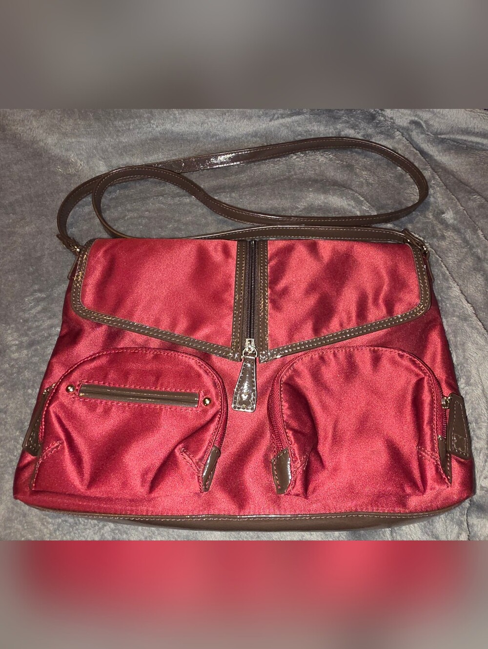 Vintage Liz Claiborne Red Nylon Crossbody Utility Bag Cargo Purse